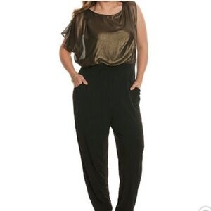 Lane Bryant Metallic Gold Black Jumpsuit Going Out Party Club Comfy